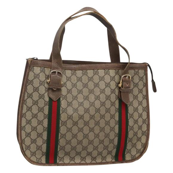 GUCCI GG Supreme Web Sherry Line Hand Bag Pvc Beige Gold - Picture 1 of 16